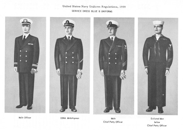U.S. Navy Officer, CPO, Enlisted Man - 1959, 1964